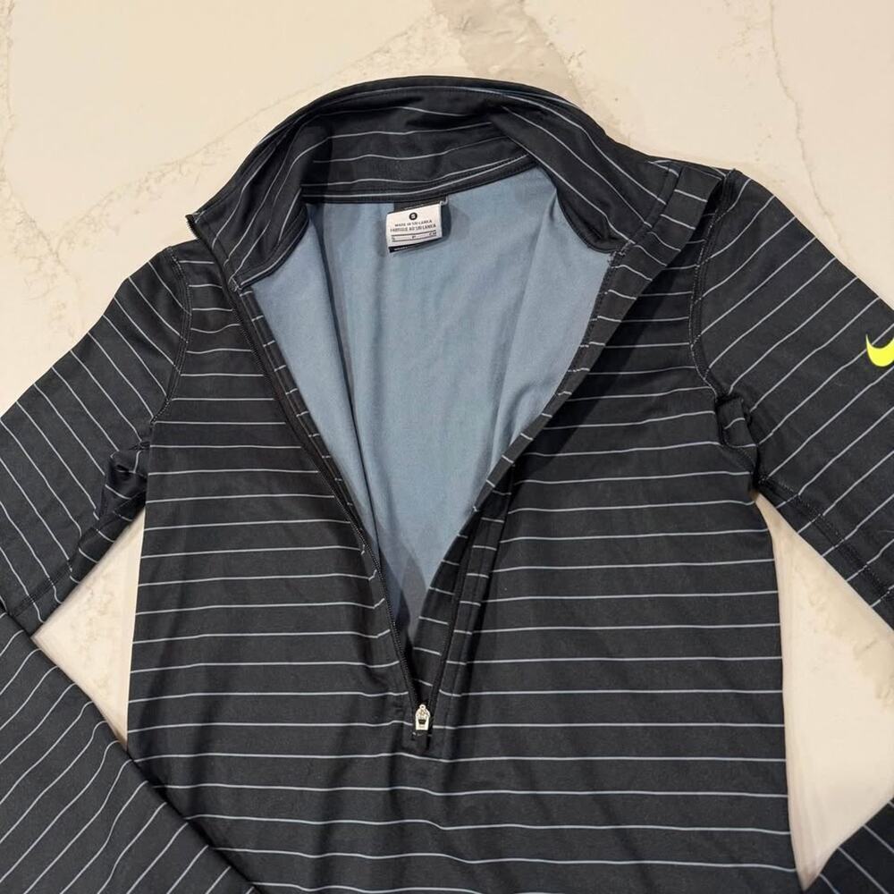 Nike Pro DriFit HalfZip Pullover Athletic Top Women Small Black Stripe Thumbhole - Picture 3 of 7
